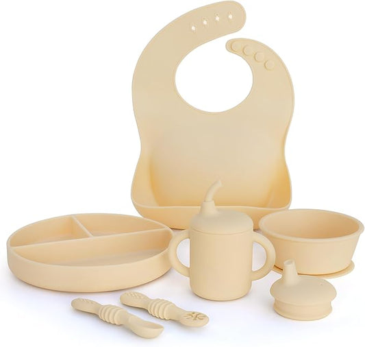 Little Loon Baby Feeding Essentials: Baby Led Weaning Supplies with Baby Plates, Silicone Bibs, Baby Spoons, Sippy Cups, Toddler Plates and Bowls Set - Baby Essentials - Baby Shower Gifts (Sun)