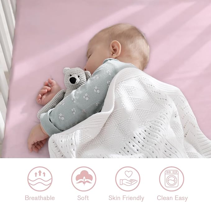 Little Grape Land Waterproof Crib Sheets for Boys Girls, Soft and Breathable Waterproof Baby Crib Sheets 52"x28", Crib Mattress Sheets Neutral for Standard Crib and Toddler Bed Mattress (Bunny)