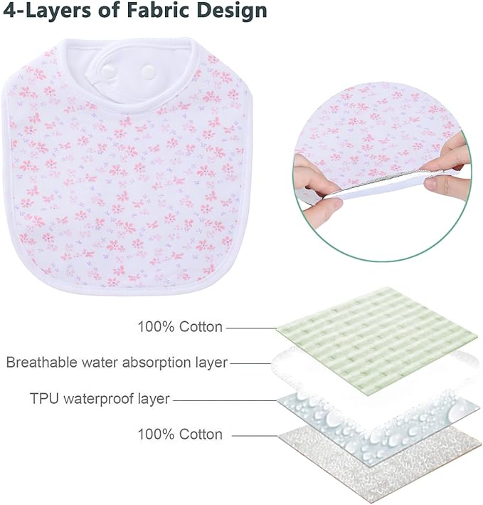 Hakochia Waterproof Baby Bibs Organic Cotton Super Soft and Absorbent With Adjustable Snap for Baby Boys and Girls