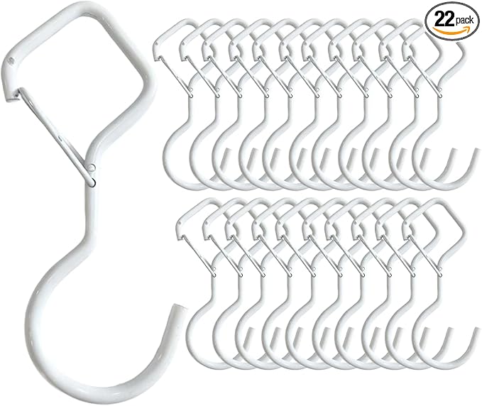 Heavy Duty Screw Hooks for Hanging, 4-Inch Ceiling Hooks with Safety Lock, Strong Hooks for Plants, Clothes, Kitchen Utensils, String Lights, Handbags, Towels (White, 22 Pcs)