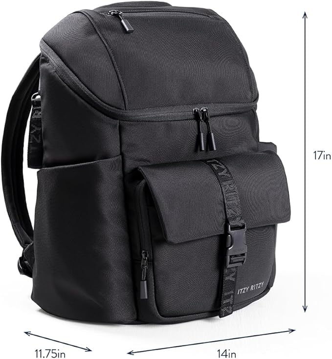 Itzy Ritzy Belong Bucket Backpack – Lightweight Diaper Bag Backpack Featuring 16 Pockets, Bucket Top Opening, Stroller Straps & Changing Pad; Organized and Stylish Everyday Family Backpack (Black)