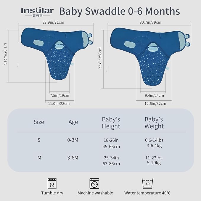 insular Baby Swaddle Wrap, Swaddle Blanket for Newborn and Infant, Adjustable Velcro Swaddling Set for Boy and Girl, Soft Cotton Baby Sleep Sack 3 Pack, Fox, Small(0-3 Month)