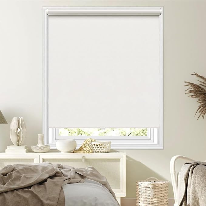 Cordless Roller Shades Blackout Blinds for Windows Room Darkening Rolled Up Shades with Spring System, UV Protection Window Shades Door Blinds for Home and Office(40" W x 72" H, White)