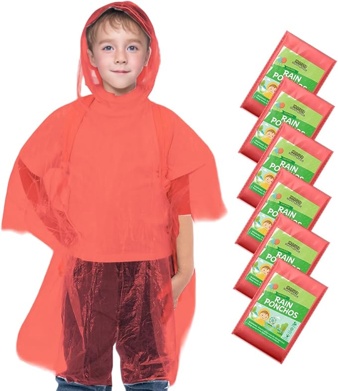 Hitituto Rain Ponchos Family Pack Kids– 6/12/24 Pack Disposable Poncho with Hood, Clear & Assorted Colors, Home Survival Kits