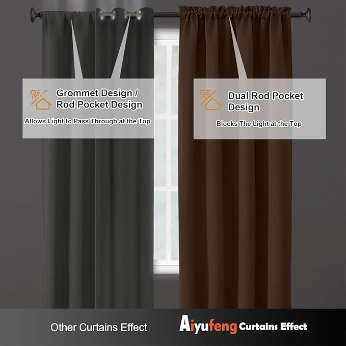 Aiyufeng Sun Baked Blackout Curtains for Bedroom 72 Inch Length 2 Panels, Privacy Thermal Insulated Rod Pocket Door Window Curtains for Front Door, W40 x L72 Inch, Sun Baked