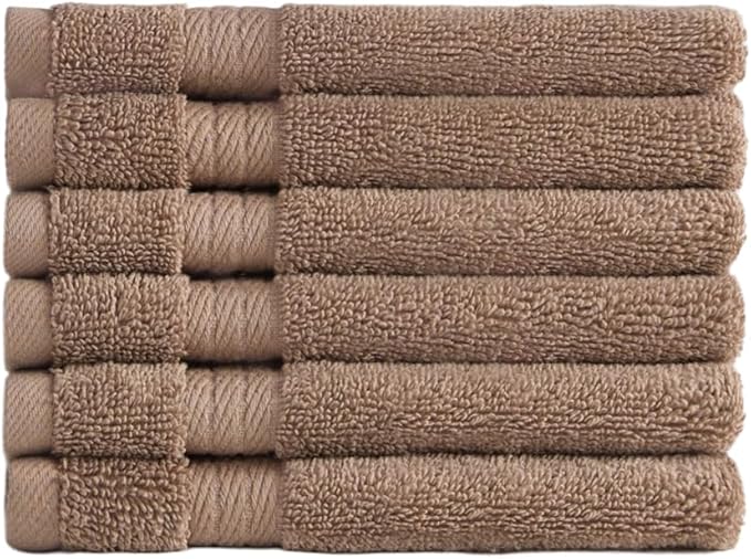 Ozdilek 6-Piece Washcloth Set 13x13 100% Turkish Cotton, 600 GSM, Soft, Gentle on Sensitive Skin, Multi-Purpose Use, Washable, Reusable, Ideal for Baby Care & Spa 6 Towels (Light Brown)
