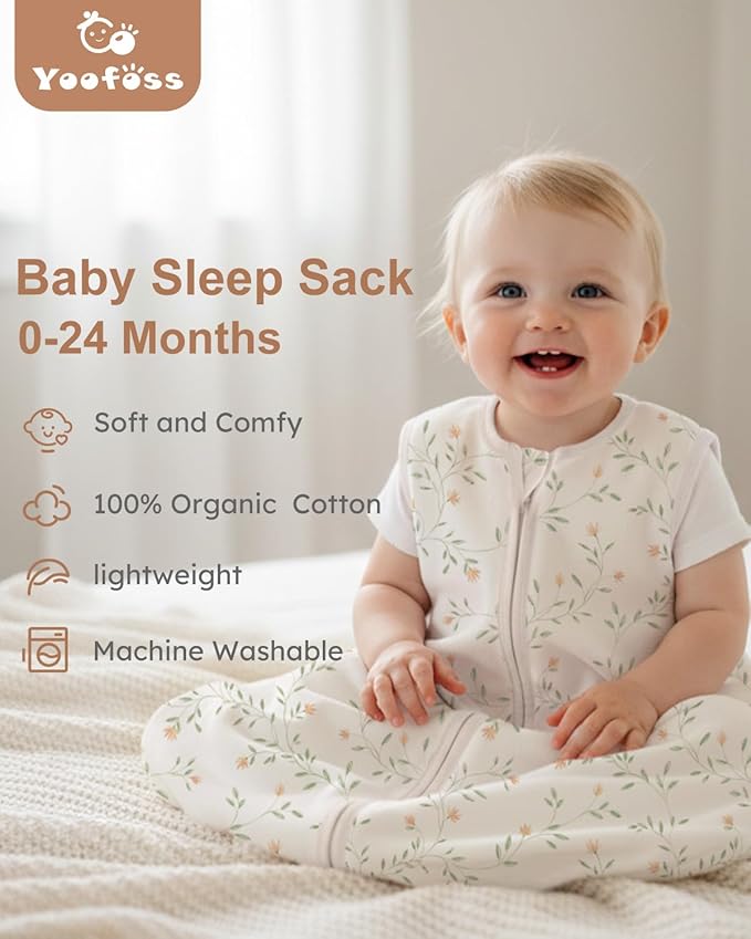 Yoofoss Baby Sleep Sack 12-18 Months Wearable Blanket for Babies 100% Organic Cotton 2-Way Zipper TOG 0.5 Toddler Sleeping Sack 3 Pack, Comfy Lightweight Sleep Sacks