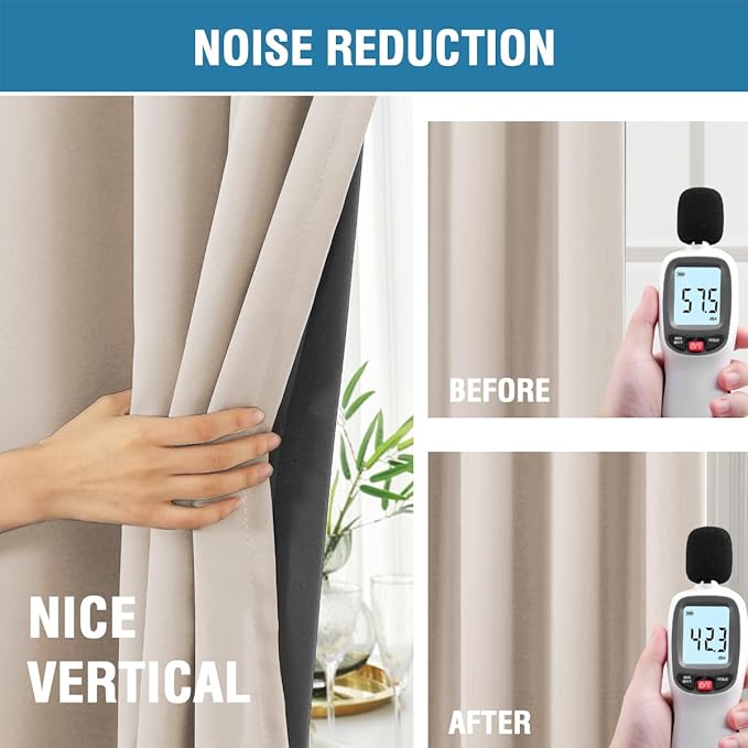 H.VERSAILTEX 100% Blackout Curtains for Bedroom with Black Liner Room Darkening Curtain 84 Inch Long Thermal Insulated Back Tab/Rod Pocket Window Treatment Drapes for Living Room, 2 Panels, Natural