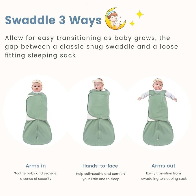 ZIGJOY Sleep Sack Swaddle 1.0 TOG Baby Wearable Blanket 100% Cotton Baby Swaddle Blanket for Newborns 0-6 Months for Boy Girl, Green