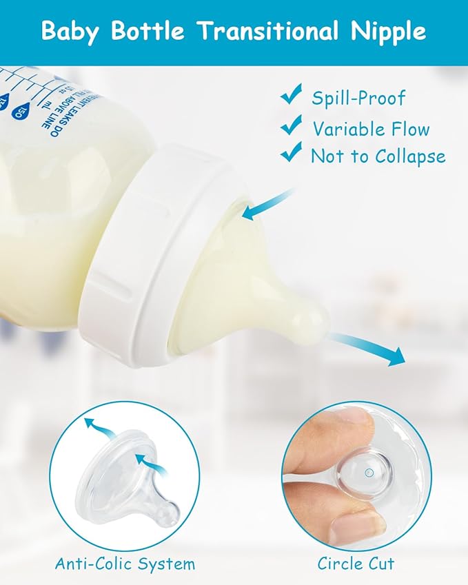 Silicone Nipple for Dr. Brown's Natural Flow Level 2 Wide-Neck Baby Bottle, 3m+, Medium Flow, 6 Count