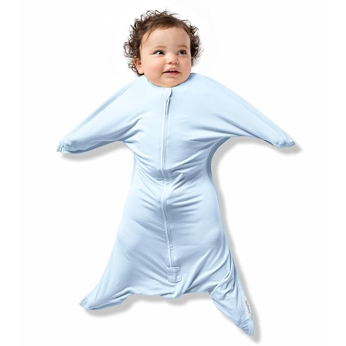 SleepingBaby Bamboo Zipadee-Zip Transition Swaddle – EverSoft Wearable Blanket with Two-Way Zipper for Easy Diaper Changes, Medium 6-12 months, Sky Blue