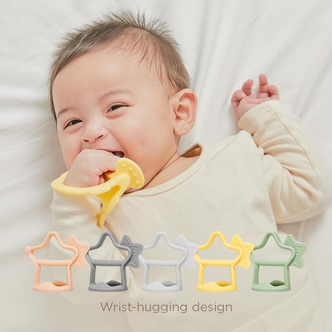 Moyuum Silicone Star Teether Toy | Made in Korea, Provides Teething Relief, Wearable Wrist Teether is Easy to Hold, Drop Resistant Bracelet, Babies 3+ Months