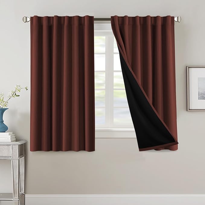 H.VERSAILTEX 100% Blackout Curtains for Bedroom with Black Liner Full Room Darkening Curtains 54 Inches Long Thermal Insulated Back Tab/Rod Pocket Window Drapes for Living Room, 2 Panels, Rust