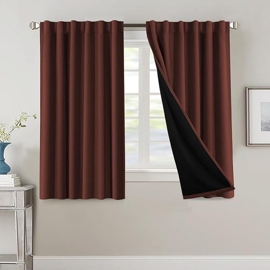 H.VERSAILTEX 100% Blackout Curtains for Bedroom with Black Liner Full Room Darkening Curtains 54 Inches Long Thermal Insulated Back Tab/Rod Pocket Window Drapes for Living Room, 2 Panels, Rust