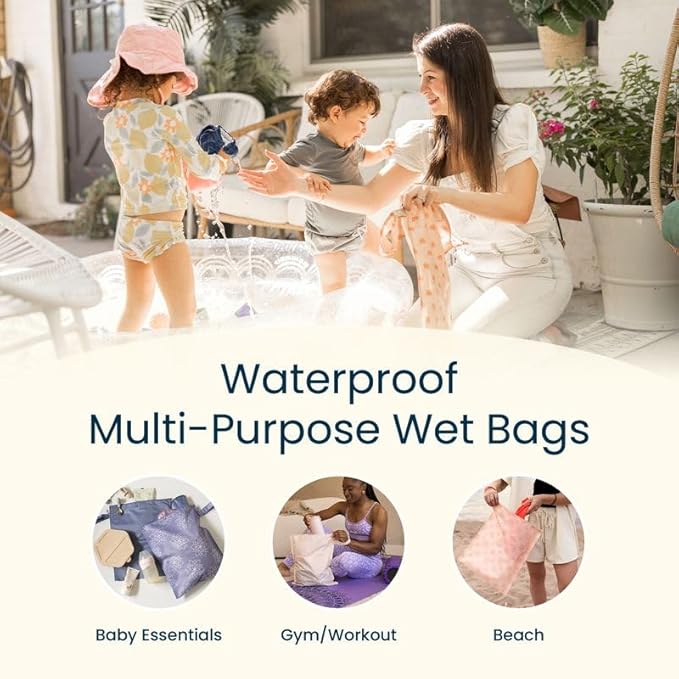 Tiny Twinkle Mess Proof Wet Bags | 2-Pack Reusable Waterproof Wet Bags for Swimsuits | Baby Clothes | Travel & Diaper Bag (Blue, Black Checkers)