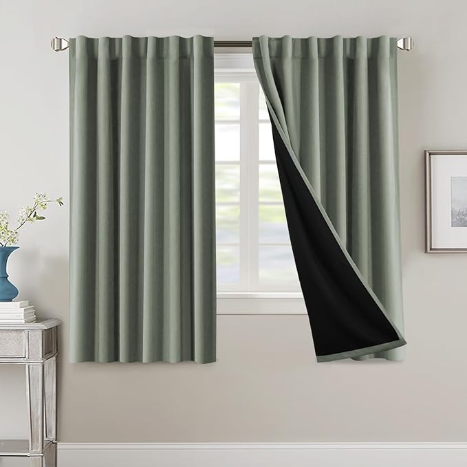 H.VERSAILTEX 100% Blackout Curtains for Bedroom with Black Liner Full Room Darkening Curtain 63 Inch Long Thermal Insulated Back Tab/Rod Pocket Window Drapes for Living Room, 2 Panels, Cyan