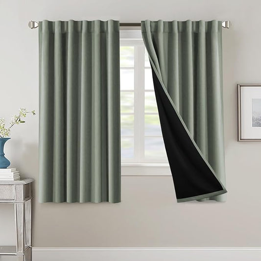 H.VERSAILTEX 100% Blackout Curtains for Bedroom with Black Liner Full Room Darkening Curtain 63 Inch Long Thermal Insulated Back Tab/Rod Pocket Window Drapes for Living Room, 2 Panels, Cyan