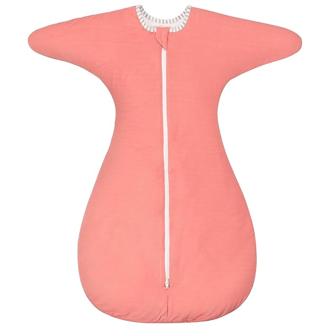 ZIGJOY Shark-Fin Transitional Swaddle for Newborn - 2.5 Tog Rayon Made from Bamboo Transition Swaddle Sleep Sack 3-6 Months Baby Arms Up Swaddle Blanket with 2-Way Zipper, Peach Pink