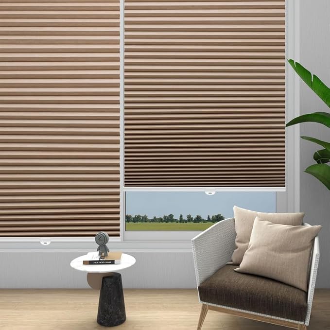 Changshade Cellular Shades Cordless Blinds Blackout for Indoor Windows, Honeycomb Blind Room Darkening Shade 1.5'' Single Cell Pleated, Easy to Install Shade Size 52" Wide x 72" Height, Light Brown