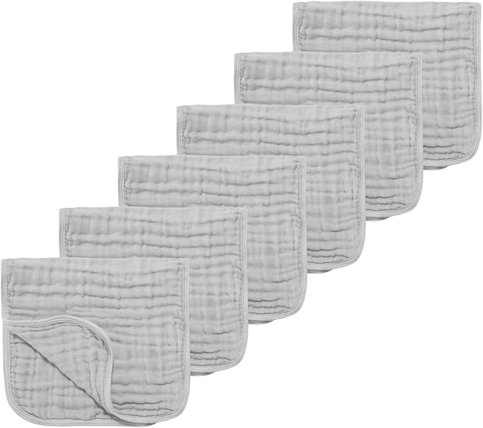 TDHD Muslin Solid Burp Cloths 100% Cotton Large 18''x10'' Extra Soft and Absorbent Multifunctional 6 Pack Baby Burping Cloth for Unisex Boys Girls (Gray)