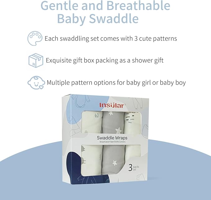 insular Baby Swaddle Wrap, Swaddle Blanket for Newborn and Infant, Adjustable Swaddling Set for Boy and Girl, Soft Cotton Baby Sleep Sack 3 Pack, Beige Sheep, Medium(3-6 Month)
