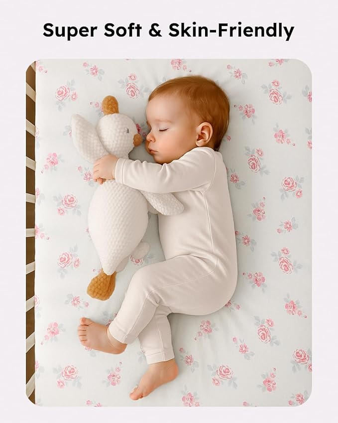 Pack and Play Sheets Fitted, Mini Crib Sheets 2-Pack for Pack N Play Mattress, Stretchy Playpen Sheet for Boys Girls, Softness and Breathable, 38" x 26"