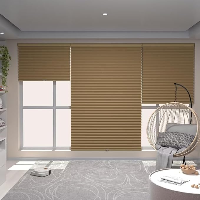 MYshade Cordless Blackout Window Blinds & Shades Pull Down Room Darkening Window Shades Light Blocking Honeycomb Cellular Shade for Indoor Windows Easy to Install 45 inch Wide, H72 Light Brown Blinds
