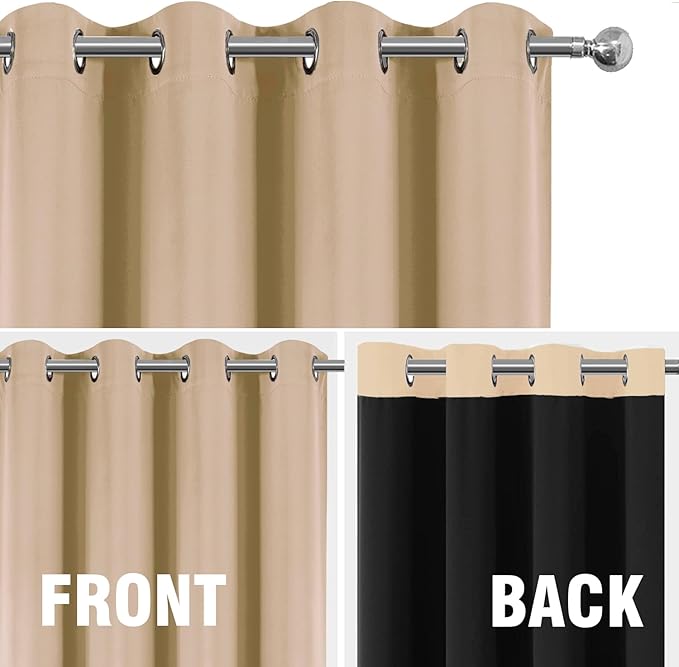 LEMOMO Blackout Curtains 52 x 84 Inch Beige Curtains 2 Panels Darkening Thermal Insulated Bedroom Curtains