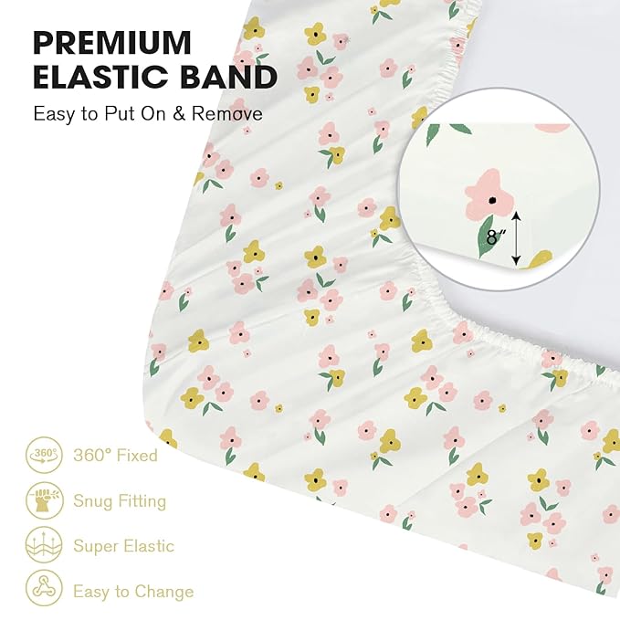 Little Grape Land Crib Sheets 2 Pack for Boys and Girls, Baby Neutral Crib Fitted Sheets for Standard Crib & Toddler Mattress, Super Soft Breathable Fitted Crib Sheet Set, Yellow Petal