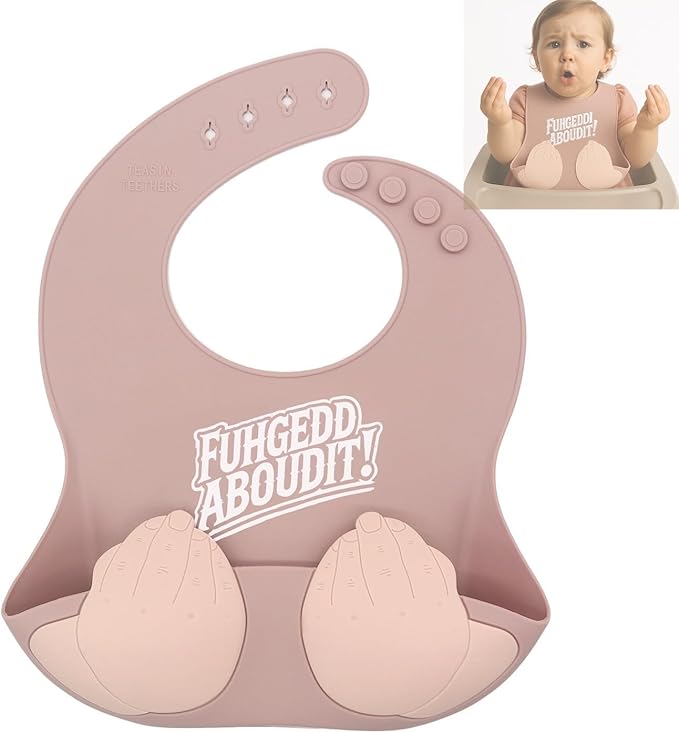 Teasin' Teethers Funny Italian Silicone Baby Bib with Pocket Food Catcher for Toddlers and Infants Funny Baby Bib Gift