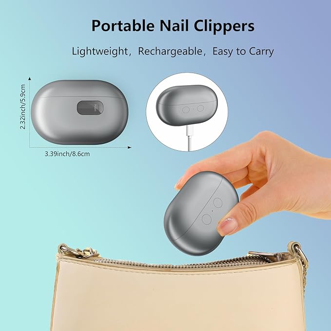 Smart Electric Nail Clipper, 3-in-1 Automatic Nail Trimmer & Polisher with 2 Speeds, LED Light, Rechargeable Nail Clippers for Seniors, Low Vision, Women, Men and Kids (Gray)