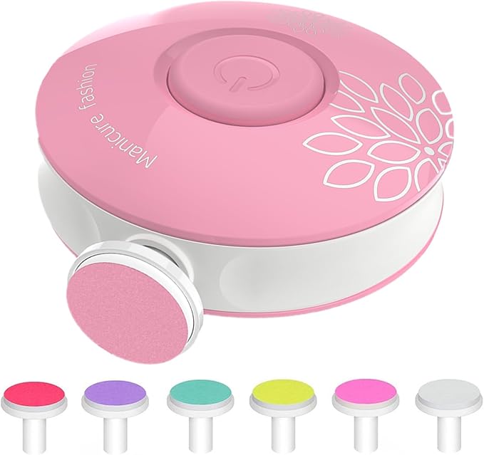 Baby Nail Trimmer Electric, Safe + Easy Baby Nail File, Baby Nail Clippers Nail Trimmer Kit for Newborn Infant Toddler, 6 Grinding Heads, Battery Operated (Battery Not Included) Pink