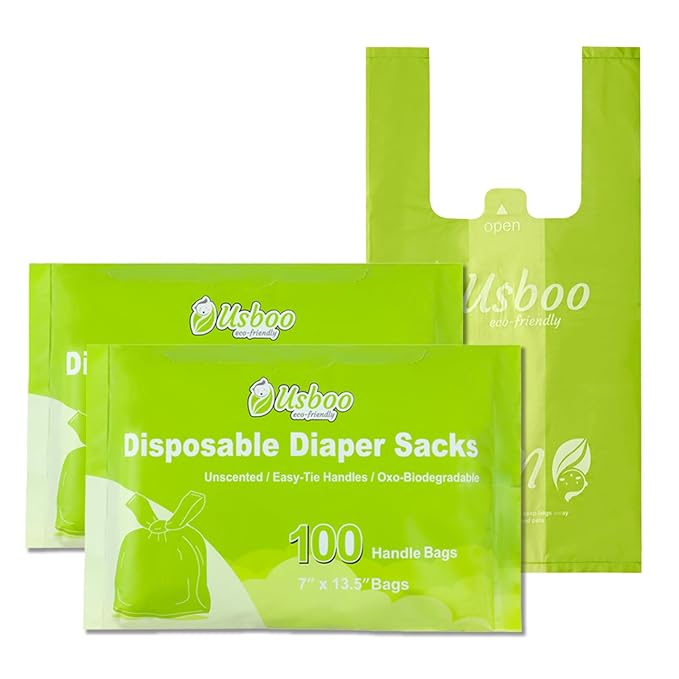 Biodegradable Disposable Diaper Bags, 200 Count, 1.0 Liters Capacity, Easy-Tie Handles, Convenient and Eco-Friendly