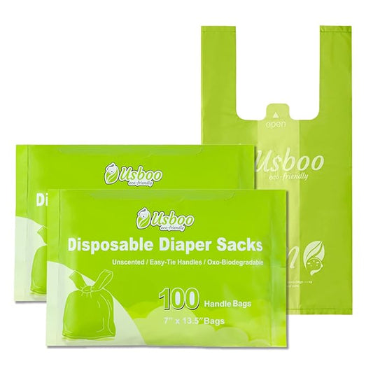 Biodegradable Disposable Diaper Bags, 200 Count, 1.0 Liters Capacity, Easy-Tie Handles, Convenient and Eco-Friendly