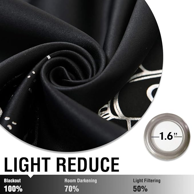 Vangao Black Kids Curtains for Boys Bedroom Space Theme Blackout Curtains for Kids Nursery Girls Room 63 Inches Length Silver Foil Print Drapes Grommet Top Window Treatments Set 2 Panels