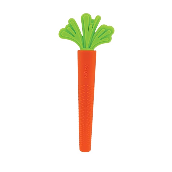 Nuby Silicone Carrot Tube Teether - Baby Teething Toy - Massaging Bristles for Sore Gums - 3+ Months