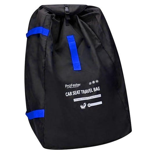 Car Seat Travel Bag Backpack for Air Travel - Karfast Universal Infant Carseat Gate Check Bag Cover for Airplane, Foldable with Pouch, Blue
