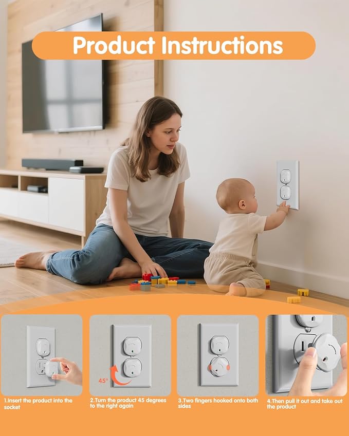 Outlet Covers Baby Proofing, 24 Pack Plug Covers Baby Proofing, Outlet Plug Covers for US 3-Prong to Prevent Electric Shock, Outlet Covers for Home, Office, School, Kindergarten, White