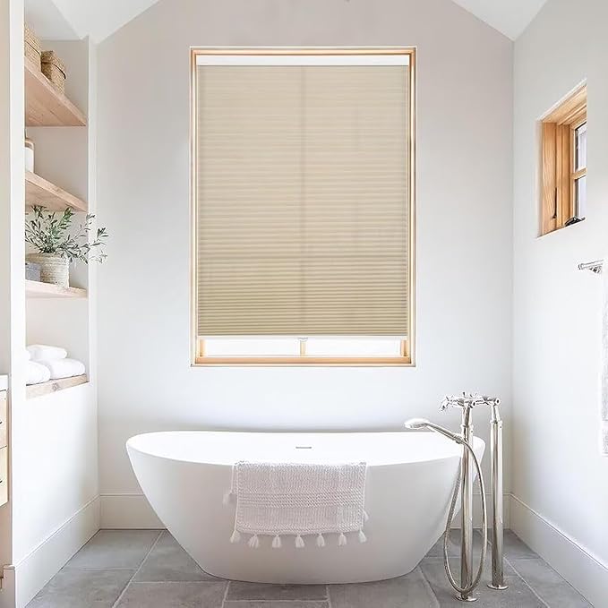 MYshade 1.5-Inch Cellular Cordless Light Filtering Shades, Honeycomb Window Blinds for Soft Daylight & Privacy, Thermal Insulation, Child Safe, Inside or Outside Mount (24" W x 50" H, Beige)