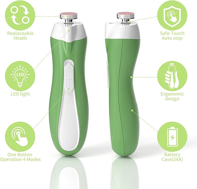 Baby Nail File Electric, Baby Nail Trimmer with 6 Grinding Heads for Newborn, Infant, Toddler & Adult, Whisper Quiet LED Electric Nail Clipper, Usage-Labeled Case