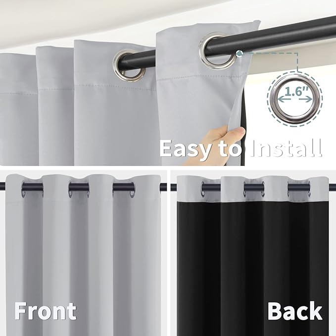 BGment Short 100% Blackout Curtains for Bedroom, Thermal Insulated Energy Efficiency Noise Reducing Grommet Curtains 54 Inch Length with Liner for Small Window 2 Panels Each 52 Inch Wide, Light Grey