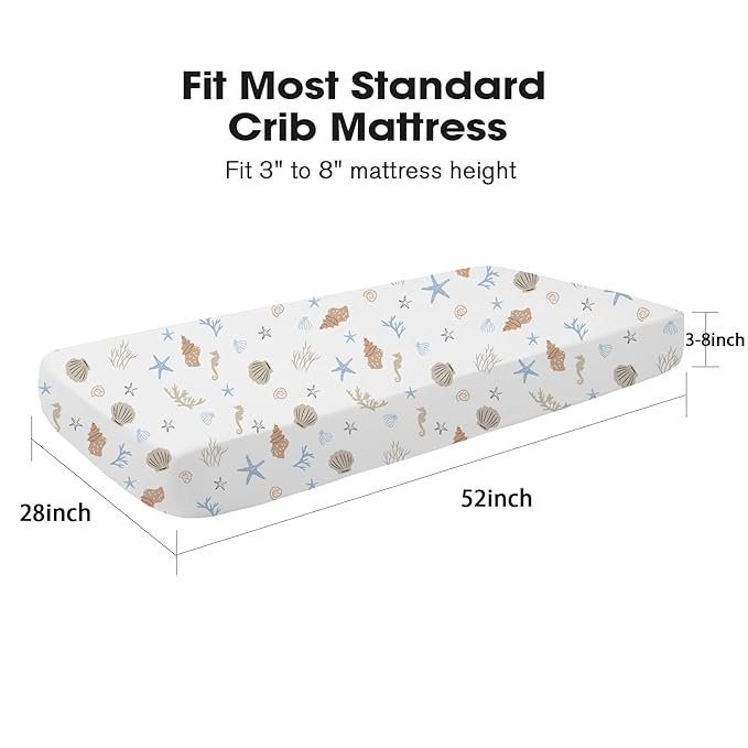 Little Grape Land Crib Sheets 2 Pack, Microfiber Fitted Crib Sheet for Standard Crib Mattress 52"x28"x8", Soft and Neutral Baby Crib Sheets for Boys and Girls, Breathable & Easy Care, Seashell Haven