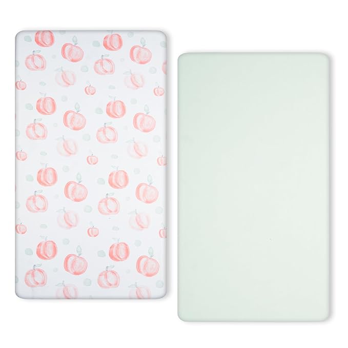 TILLYOU Baby Crib Sheets for Boys Girls, Super Soft Toddler Bed Sheets, 2 Pack Sheets for Standard Crib Mattress 28x52in, Peach dot