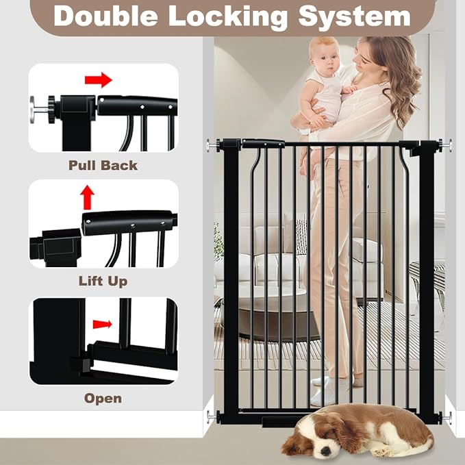 40.55" Extra Tall Dog Gate for Doorways Stairs, 63-65.7 in Extra Wide Baby Gate Walk Thru, Pressure Mounted Tall Pet Gates No Drill, Large Doggie Gates with Door, Auto Close Indoor, Black