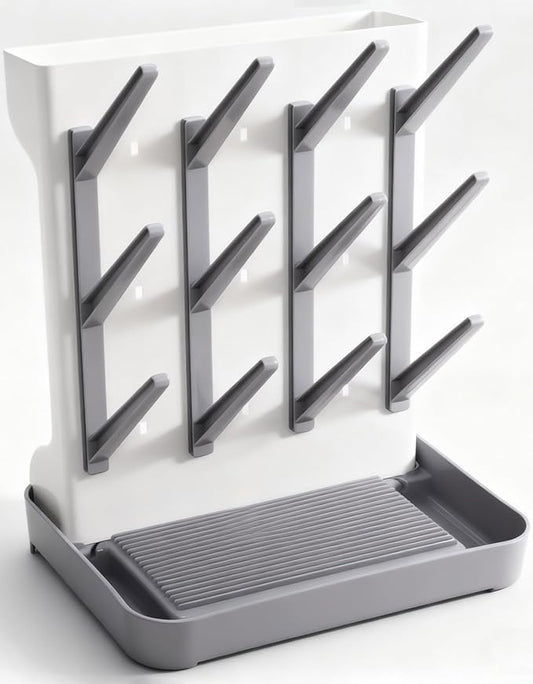 Ariseno Baby Bottle Drying Rack, Vertical Space Saving Countertop Holder - Large Capacity for 12 Bottles, Pump Parts, Pacifiers, Brushes, Sippy Cups - BPA-Free, Baby Accessories Organizer - Grey