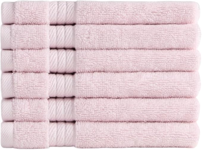 Ozdilek 6-Piece Washcloth Set 13x13 100% Turkish Cotton, 600 GSM, Soft, Gentle on Sensitive Skin, Multi-Purpose Use, Washable, Reusable, Ideal for Baby Care & Spa 6 Towels (Mauve Pink)