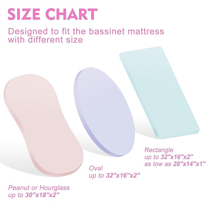 Pro Goleem Muslin Bassinet Sheet for Girls, Soft Breathable Fitted Cotton Baby Sheets Set for Oval Hourglass and Rectangular Bassinet Mattress, 2 Pack (Pink＆Purple)