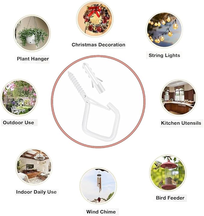 32-Pack Heavy-Duty White Screw Eye Hooks with Safety Clips | Metal Ceiling Hooks for Hanging Plants, Wind Chimes, Bird Feeders & Indoor/Outdoor Lights
