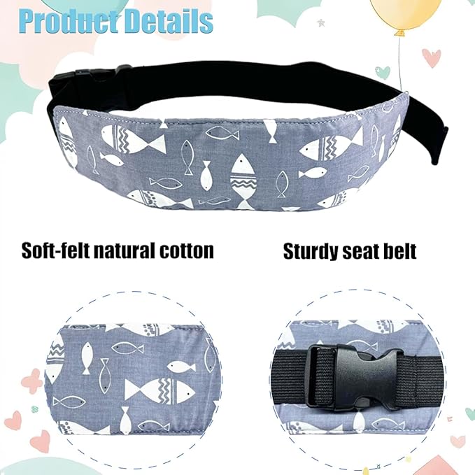 4 Pcs Baby Car Seat Head Support Toddler Infant Head Support Neck Relief Strap Headrest Sleeping Traveling for Kids Children Child Baby(Waves, Fish Bone, Little Fish, Cloud)