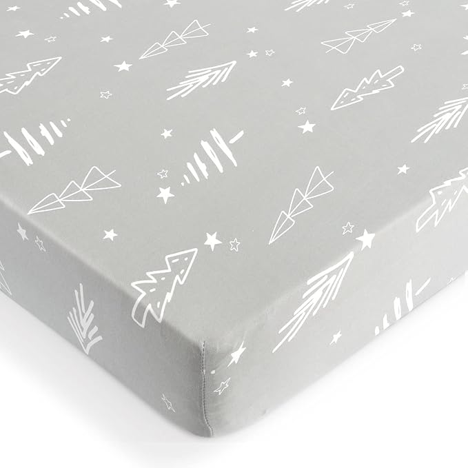 GRSSDER Stretchy Ultra Soft Jersey Knit Fitted Crib Sheets Set 2 Pack, Cozy Crib Sheet Fits All Standard Crib Mattress Pads, Christmas Trees and Arrows